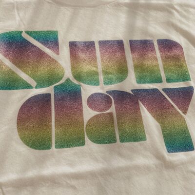 T-shirt Sunday arcobaleno glitterata