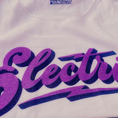 Camiseta eléctrica de algodón flameado con purpurina