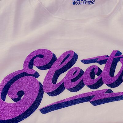 Camiseta eléctrica de algodón flameado con purpurina