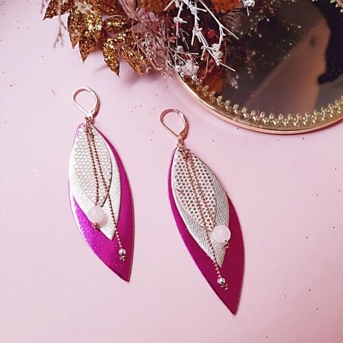 Boucles d'oreilles en cuir POP fuchsia