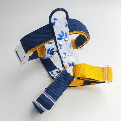 Two-tone Dog Harness with blue foliage pattern - Blueheart -