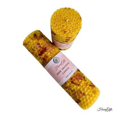 100% pure beeswax candle with rose petals