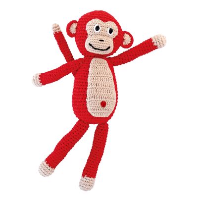 Mono de peluche tejido a ganchillo CHARLIE en rojo