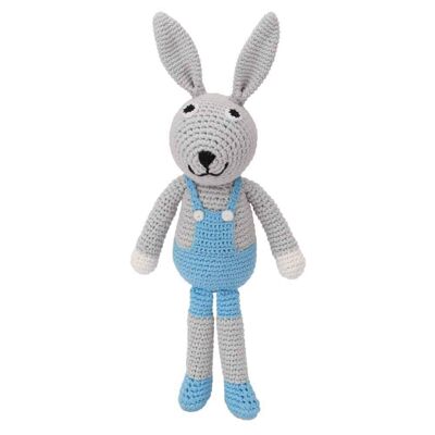 Crocheted cuddly toy bunny BOBBY in blue