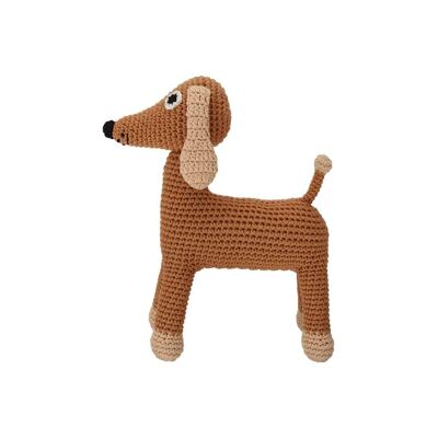 Crocheted cuddly toy dog LUCKY in brown
