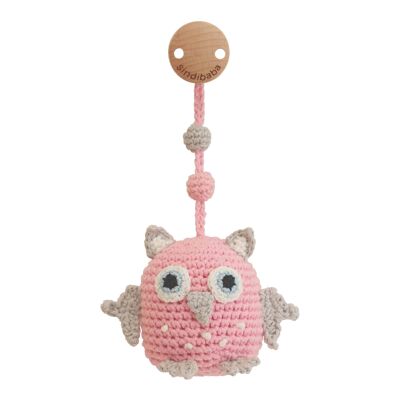 Crocheted play arch pendant owl LUNA in pink