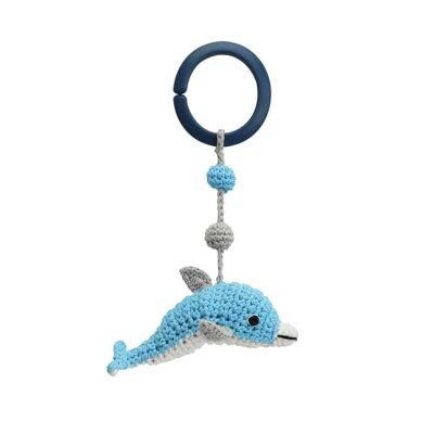 Crocheted stroller pendant dolphin DOLPHY in blue (ring)