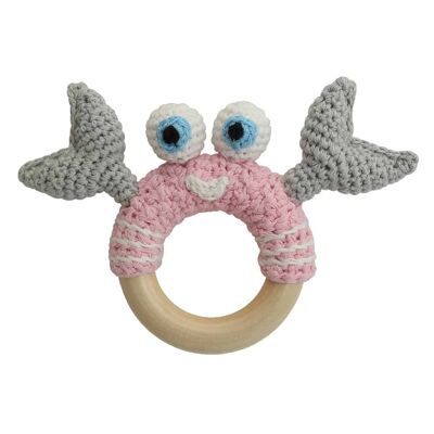 Crocheted grabbing toy crab PINCER in light pink