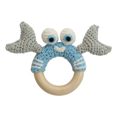 Crocheted grabbing toy crab PINCER in light blue
