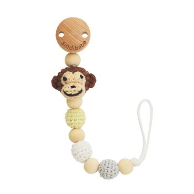 Crocheted pacifier chain monkey CHARLIE in brown (organic)