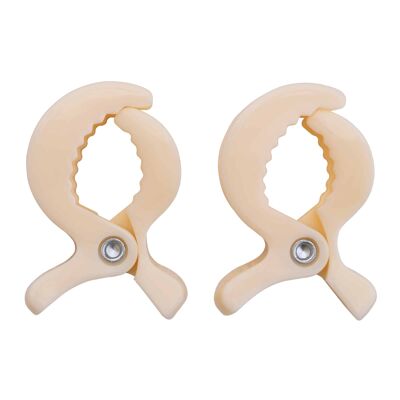 Baby toy fastening clips in beige - set of 2