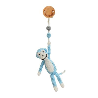 Crocheted stroller pendant monkey CHARLIE in blue