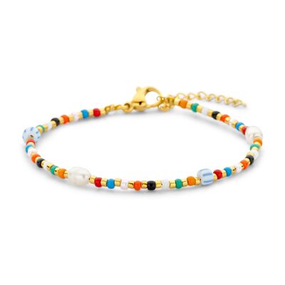 Bracelet CO88 perles multicolores et perles 16.5et3cm
