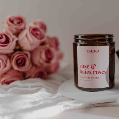 "ROSE & BAIES ROSES" Bougie de St Valentin