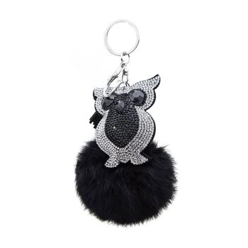 Pendentif pompon fourrure hibou 1