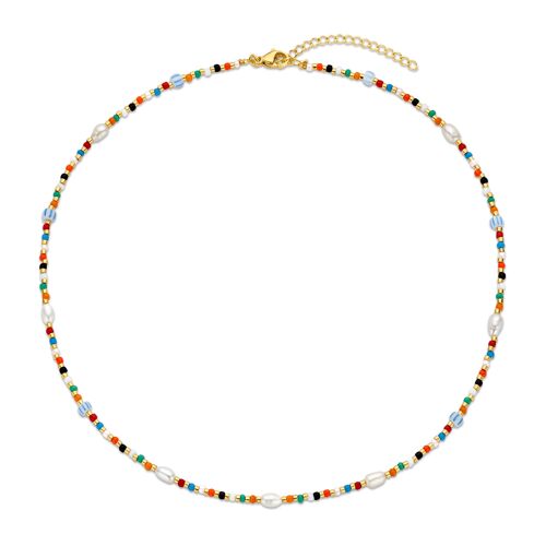 CO88 necklace multi color beads and pearls 40+5cm
