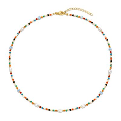 CO88 Halskette aus mehrfarbigen Perlen und Perlen 40+5cm