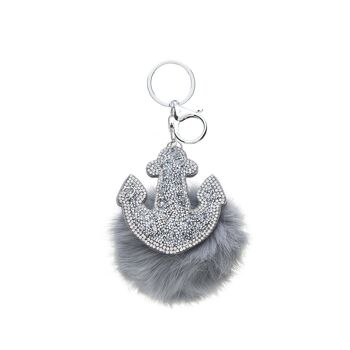 Pendentif pompon fourrure ancre 18