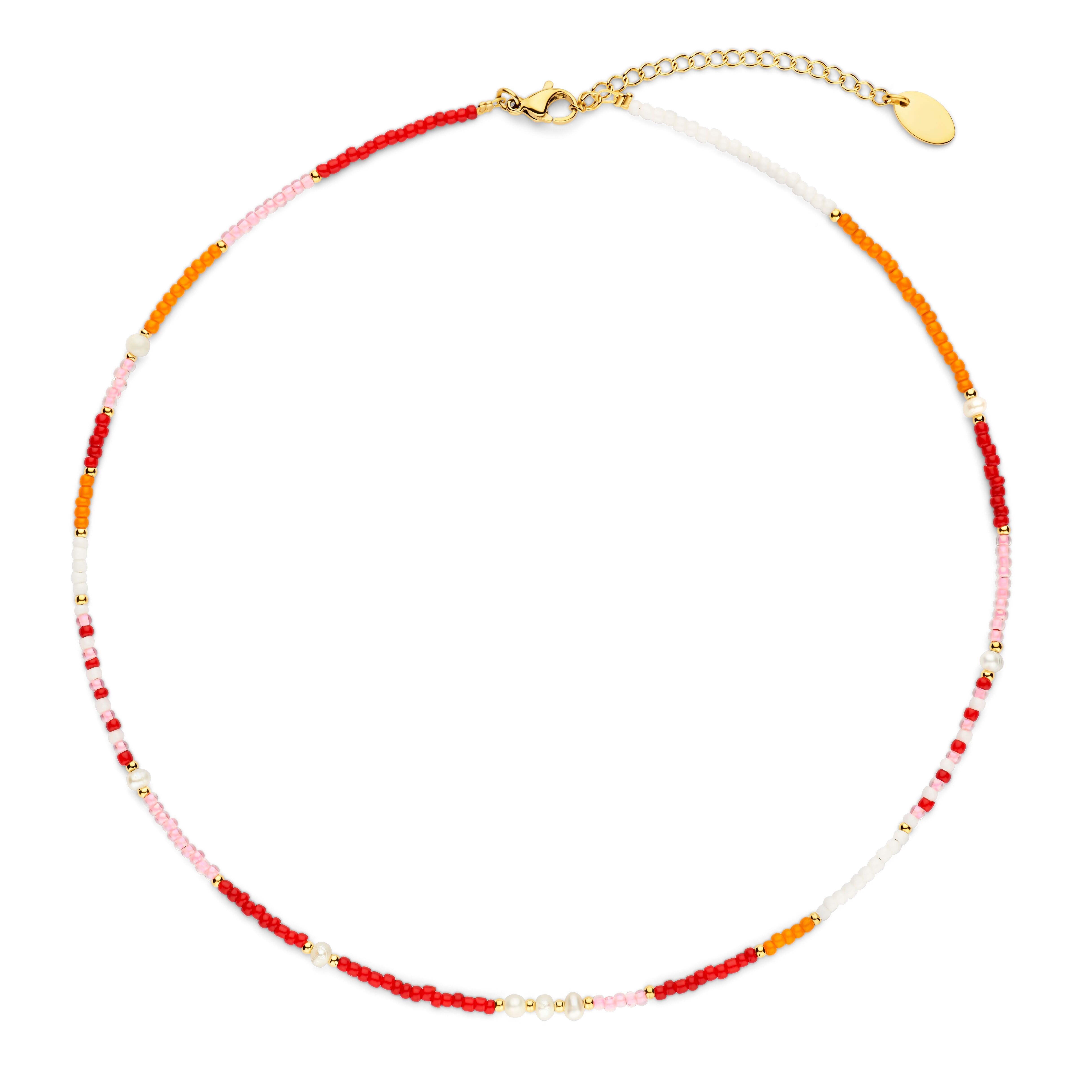 CO88 collana perle e perle rosso arancio rosa 40+5cm