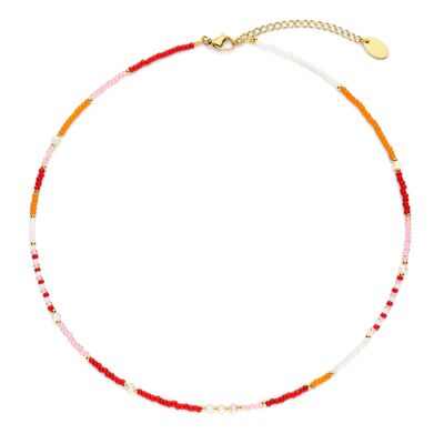 CO88 Halskette rot orange rosa Perlen und Perlen 40+5cm