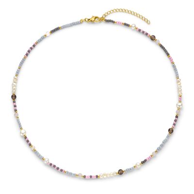 CO88 Halskette mit mehreren violetten Perlen und Perlen, 40+5 cm