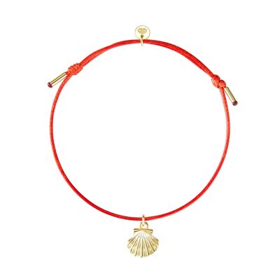 Bracelet cordon rouge et sa coquille Saint Jacques