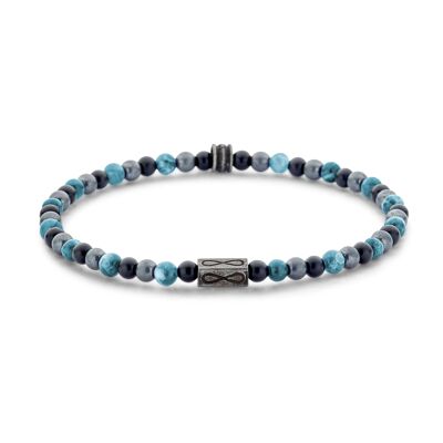 Bracciale Frank 1967 con perline di apatite blu, ematite e agata nera da 4 mm ips vintage