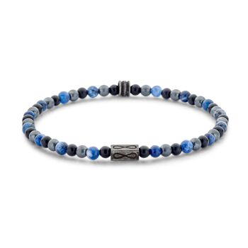 Bracelet perles Frank 1967 sodalite, hématite et agate noire 4mm ips vintage