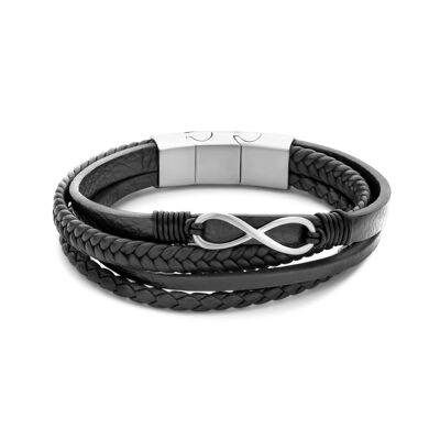 Frank 1967 bracelet black leather with infinity sign 21cm