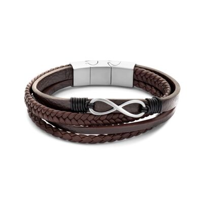 Frank 1967 Armband aus dunkelbraunem Leder mit Unendlichkeitszeichen, 21 cm