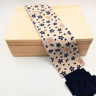 MUSUBI WAGARA    Ceinture en coton japonais réversible motif Fleurs et pétales bleues - fabriquée en France