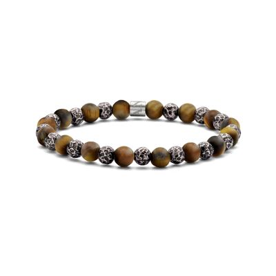 Frank 1967 bead bracelet 6mm tiger eye matt and steel