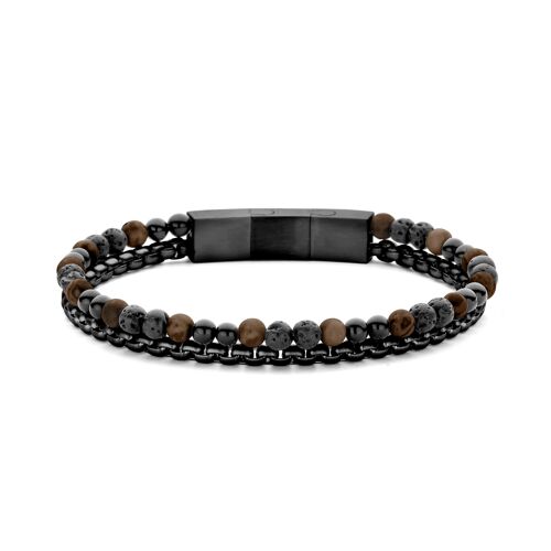 Frank 1967 bead bracelet with box chain 4mm matt lava and black agate and tiger eye 21cm
