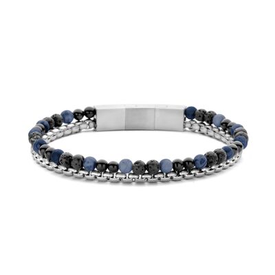 Bracelet perles Frank 1967 avec chaine vénitien 4mm lave mate et agate noire et sodalite 21cm