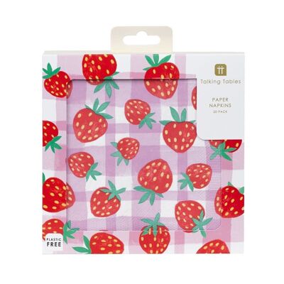 Serviettes en papier vichy fraise - paquet de 20