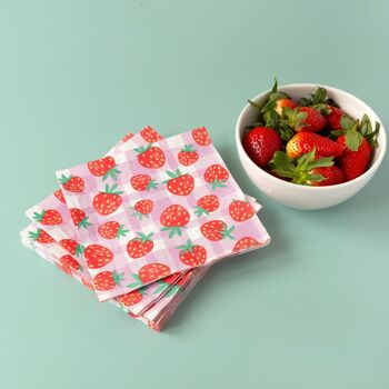 Serviettes en papier vichy fraise - paquet de 20 4