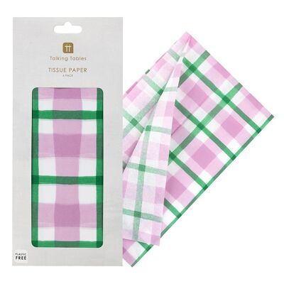 Papel de seda a cuadros verde y rosa - Paquete de 4