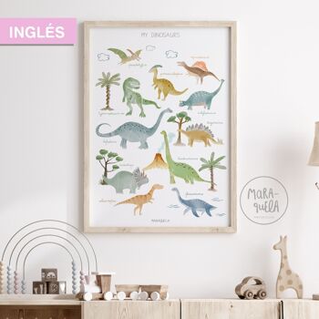 Impression dinosaure / ANGLAIS / Illustration enfantine d'animaux dinosaures pour décoration enfant 1