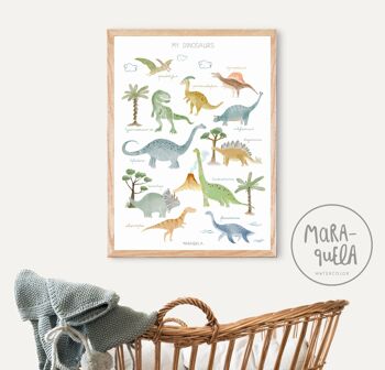 Impression dinosaure / ANGLAIS / Illustration enfantine d'animaux dinosaures pour décoration enfant 3