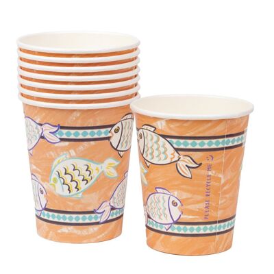 Vasos de papel de pescado naranja de verano - Paquete de 8