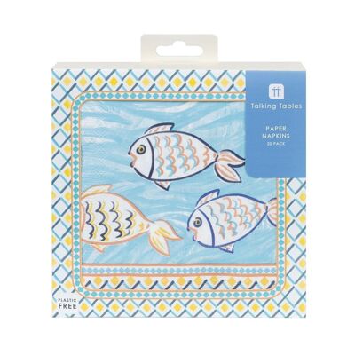 Servilletas de papel con forma de pez de verano - Paquete de 20