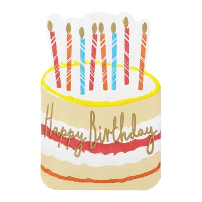 Serviettes d'anniversaire arc-en-ciel en forme de gâteau - Paquet de 20