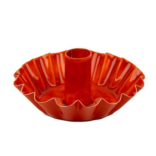 Scalloped Orange Metal Candlestick Holder