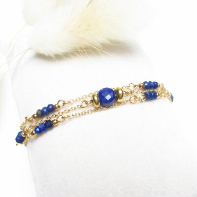 Bracelet 3 rangs en pierre lapis lazuli