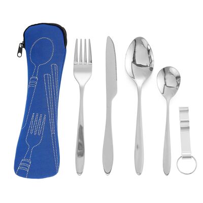 5pcs Portable Cutlery Set with Blue Case