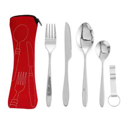 5pcs Portable Cutlery Set with Red Case