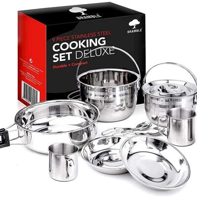 9pcs Stainless Steel Camping Cooking Set