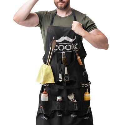 BBQ-Kochschürze mit Multifunktionstaschen und Kochmütze