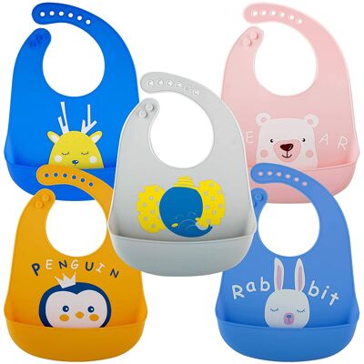 5 Silicon Baby Bibs with Crumb Catcher
