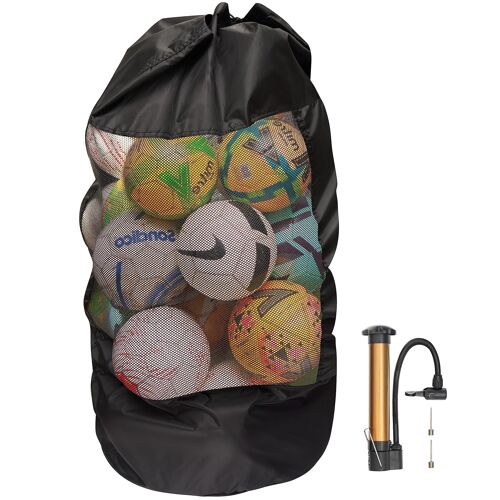 Extra Large Drawstring Ball Bag with Adjustable Straps & Ball Pump